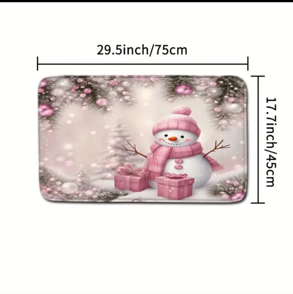 4pc Pink Snowman Shower Curtain & Bathroom Rugs Set |Christmas Holiday Decor NEW - Picture 5 of 11